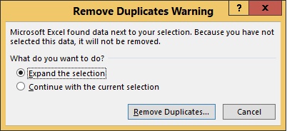 اکنون در پنجره ظاهر شده برروی دکمه Remove Duplicates کلیک کنید و سپس در کادر ظاهر شده برروی دکمه Ok کلیک کرده تا داده های تکراری حذف شوند.